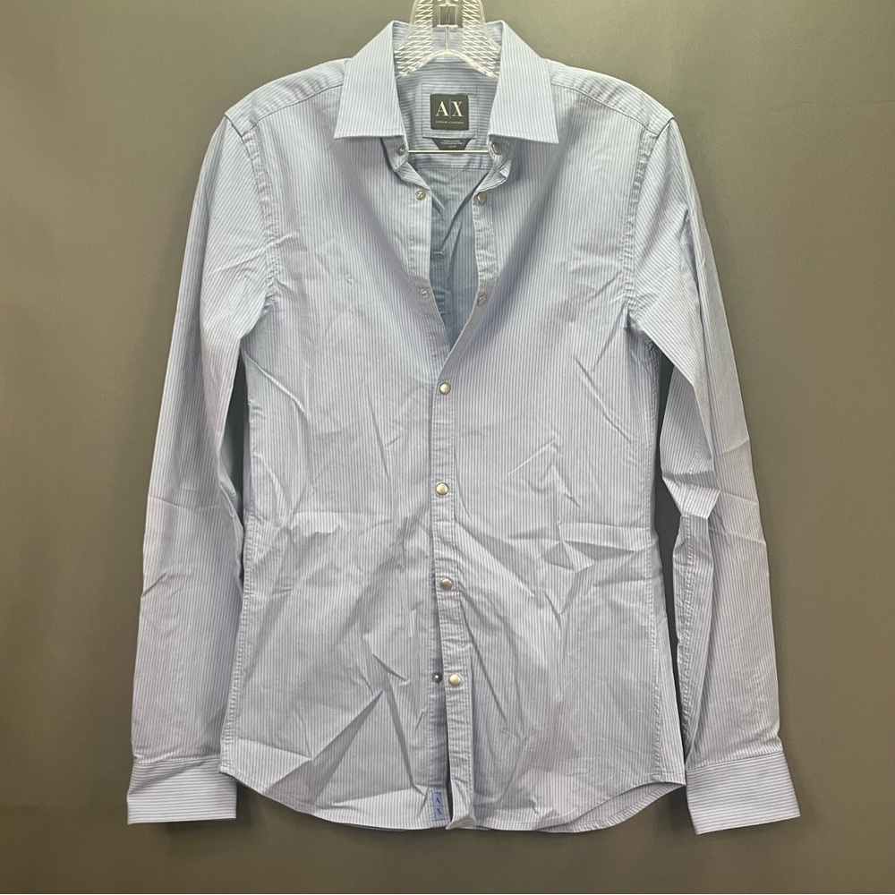 COPY - Armani Exchange blue pinstripe button down collared business professiona…
